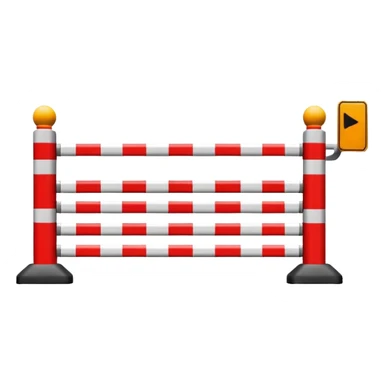 Flat emoji-style icon of a parking barrier gate (boom barrier).
Red and white striped horizontal arm, raised at a slight angle.
Simple geometric shapes, clean vector design.
No text, no background, transparent or plain background.
Bright colors, high contrast.
Centered object, minimal details. sticker