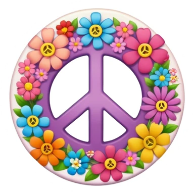 A round hippie colored button with a peace sign and flowers in the center sticker