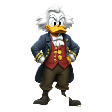 a slim successful looking scrooge mcduck standing atop a pile of money sticker