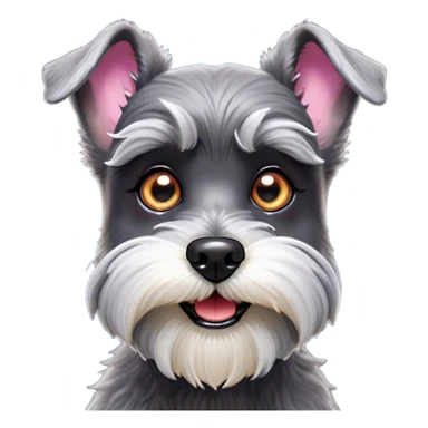Cinematic Comical Miniature Schnauzer Portrait Emoji, Head tilted dramatically with a comically shocked expression and large, animated eyes, featuring a sharply defined salt-and-pepper fur with exaggerated, humorous eyebrows, simplified yet hilariously detailed, glowing with a bold, playful radiance, high shine, exuding a spirited and cheeky charm, styled with a soft glowing outline, capturing the essence of a Miniature Schnauzer that appears ready to dash into a burst of comic energy! sticker