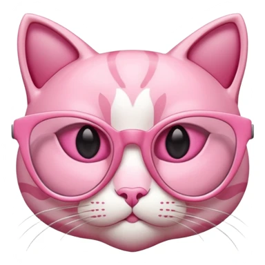 A 3D cartoon rose-pink cat-eye shaped spectacle, glossy curved frame, soft reflections, isolated on plain background. only glasses. ONly glasses. sticker