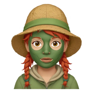 messy green full face clay mask and tourist hat red hair  sticker
