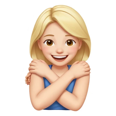 girl with crossed arms around the neck laughing  sticker