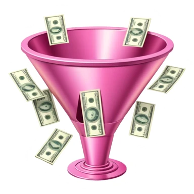 pink sales funnel with dollars inside sticker