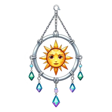 Hanging chained sun-catcher with iridescent crystal gemstones  sticker