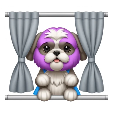 cute all grey shih tzuh behind window shades pulling them open with one paw and peeking through them sticker