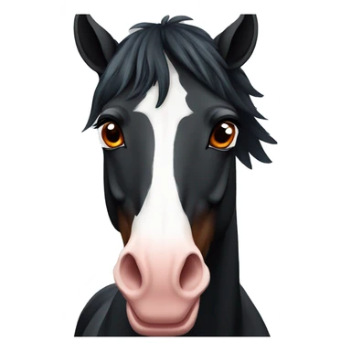 a black horse with a white stripe on its nose and red strands in its mane sticker