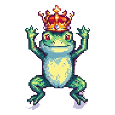 pixel art crowned frog, jumping with crown slightly tilted sticker