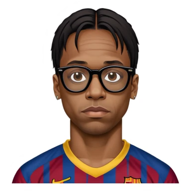 Travis Scott in black glasses and Barcelona jersey sticker