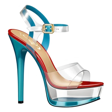 3D rendering, side view, Fabulicious brand, transparent clear vegan leather seductive style platform heel sandals sticker