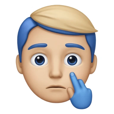 Blue emoji keeping hand in lip sticker