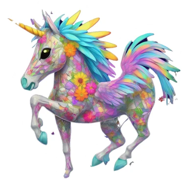 Trippy patchwork Zombie Pegasus unicorn psychedelic flowers floral groovy art neon rave raving sticker