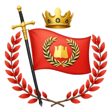 two red diagonal stripes black stripe flag with golden wreath and golden sword in center sticker