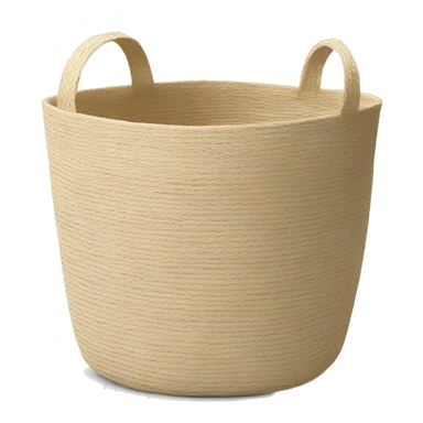 Light beige laundry raffia basket with white band sticker