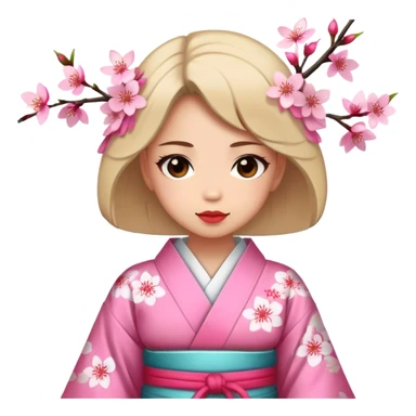 Girl wearing kimono with cherry blossoms sticker
