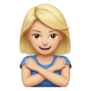 Arms crossed around neck angry laughing blonde woman sticker