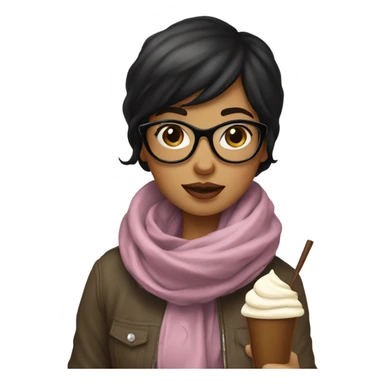 Black haired girl with square glasses in Italy wearing jackets and a scarf and eating gelato sticker