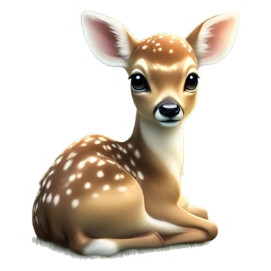 baby deer delicate shimmering angel wings resting peacefully in a lush magical meadow scene is soft golden glow with rays of sunlight filtering through the trees dreamy atmosphere sticker