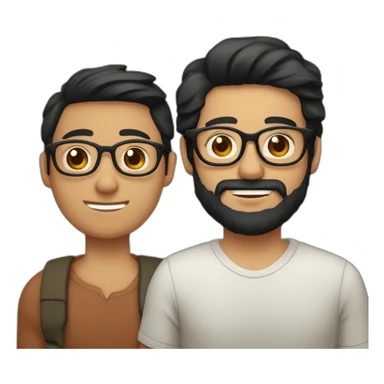 Gay couple of a 32 years old Colombian man with beard and glasses, black hair and brown holding hand with a Vietnamese man, 21 years old, NO BEARD, with old style glasses sticker