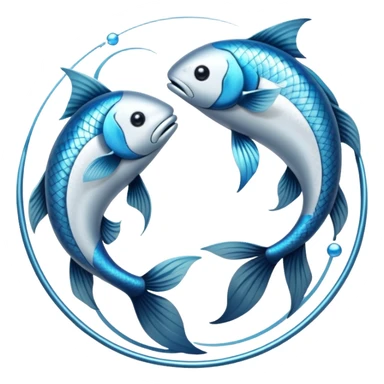 The zodiac symbol Pisces. Two fish in a “yin-yang” formation. One fish’s head is facing the other fish’s tail, and vice versa forming a hoop sticker