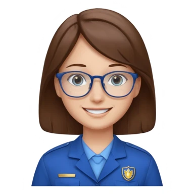 Generate from my photo brown hair blue eyes with glasses wearing care blue uniform sticker
