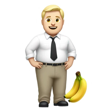 Fat blonde man in white dress shirt and dress pants with banana in each hand sticker