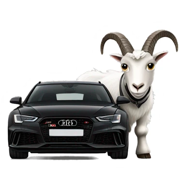 Goat in puffy black coat driving Audi 2024 RS6 sticker
