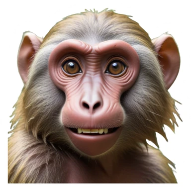Cinematic Realistic Comical Baboon Portrait Emoji, Head tilted dramatically with an exaggeratedly amused expression, featuring a striking, ruggedly textured face with boldly expressive eyes full of playful disbelief, rendered with vivid, lifelike detail and natural earthy hues, high shine, dramatic yet playful, styled with an air of cheeky jungle mischief, soft glowing outline, capturing the essence of a spirited and over‐the‐top baboon that looks ready to chatter its way into viral fame! sticker