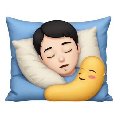 man with black hair drooling while sleeping with his head on a pillow, emoji style sticker