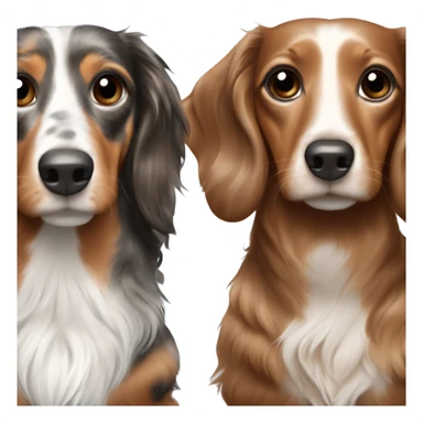 Tri Merle long haired Dachshund with brown haired  with white brunette woman sticker