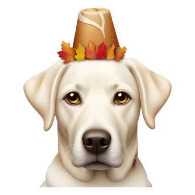 White lab wearing turkey headband sticker