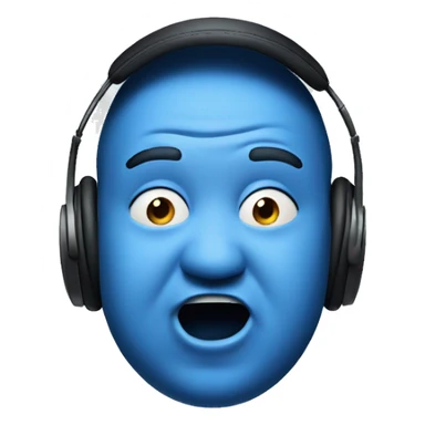 the face of fat blue man with earphones and surprised sticker