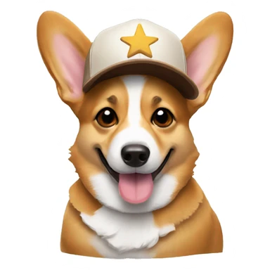 corgi wearing a brown baseball cap with a star hat and shades sticker
