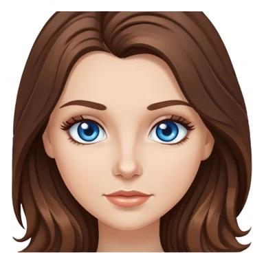 a white girl with long slightly wavy brunette hair and brown highlights and blue eyes with long eyelashes  sticker