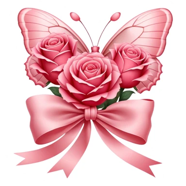 "Lush Blush Red roses wrapped in a silky Rose Quartz ribbon, their beauty enhanced by a fluttering Carnation Pink butterfly. The scene radiates romance and grace." sticker