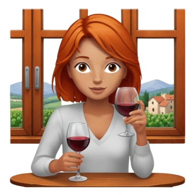 girl with rust colored hair and lots of freckles enjoying wine by window sticker