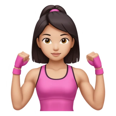 Athletic Asian girl show biceps wearing pink sticker