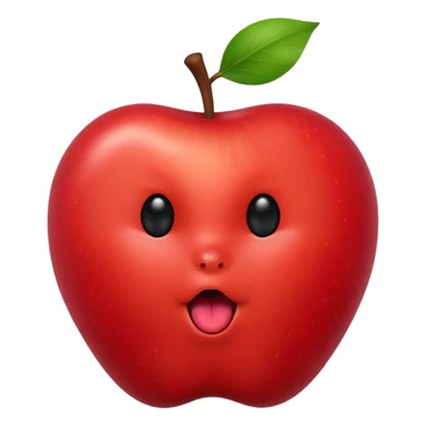 Create an emoji of a red apple with black eyes and a black line for a mouth with its tongue barely sticking out sticker