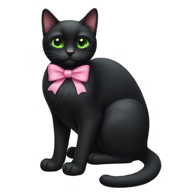 Black cat with green eyes and pink bow sitting down sticker