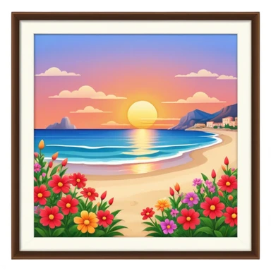 Sunset in italy beach with flowers sticker