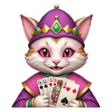 court jester cat medieval, poker card ace, pink, face only sticker