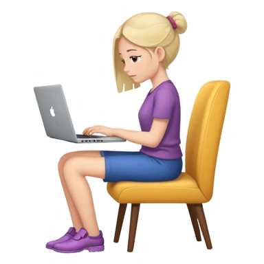 Girl hunched back sitting in the chair using a laptop sticker