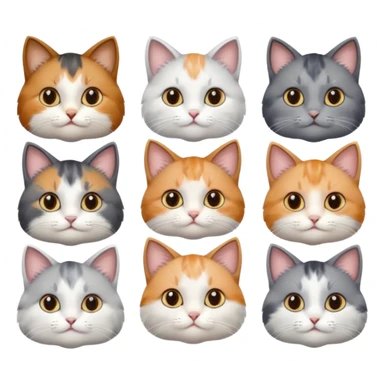 6 realistic looking cats with different natural coloured coats, assorted grey and white, greys, calico, brown and white colours etc
 sticker