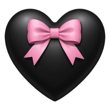 glossy black heart with a pink bow and heart pattern on the bow, in a classic heart shape sticker