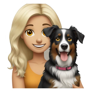 Blonde girl with happy black Australian shepherd sticker