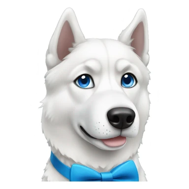 Black and white husky with blue eyes wearing a bow tie sticker