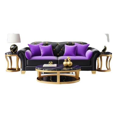 Luxurious black marble living room with gold and white accents and with a violet pillow  sticker