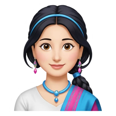 generate a pretty bratz emoji that looks like Kareena Kapoor's Geet character. 
Make her wear a white shirt with a colorful blue-pink dupatta wrapped around her neck. smiling big. Black hair tied into a side part ponytail, silver hoops

She should look exactly  like Kareena Kapoor sticker