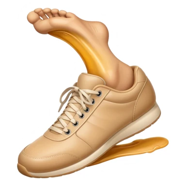 3D Apple-style emoji of a human foot wearing a sneaker, fully visible, stepping firmly on the ground, leaving a clear shoe print under the sole. Rounded, glossy, smooth, soft shadows, white background.



 sticker