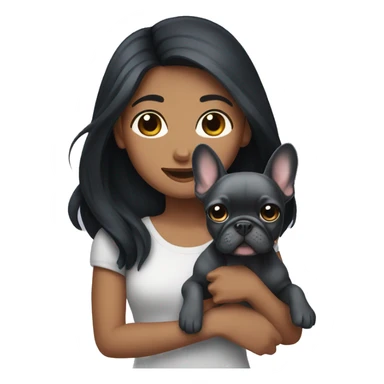 Long Black hair girl holding a gray Frenchie sticker